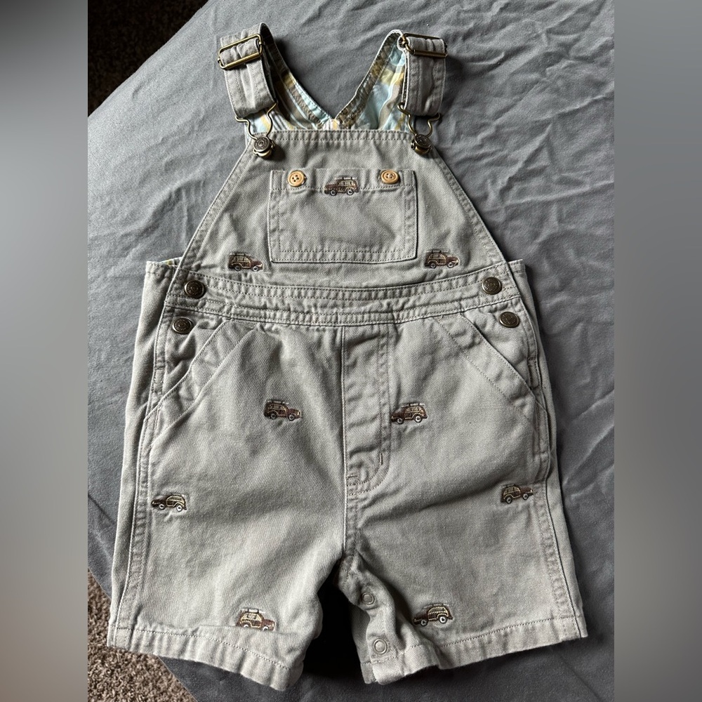Boyish Gray Embroidered Car Short Overalls